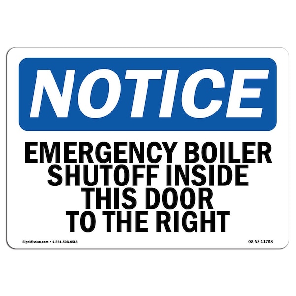 OSHA Notice Sign, 3.5" Height, Emergency Boiler Shutoff Inside This Door Sign, Landscape, 10PK